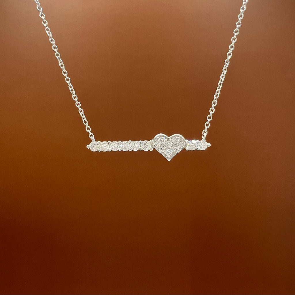 Diamond Heart on Bar Pendant Necklace