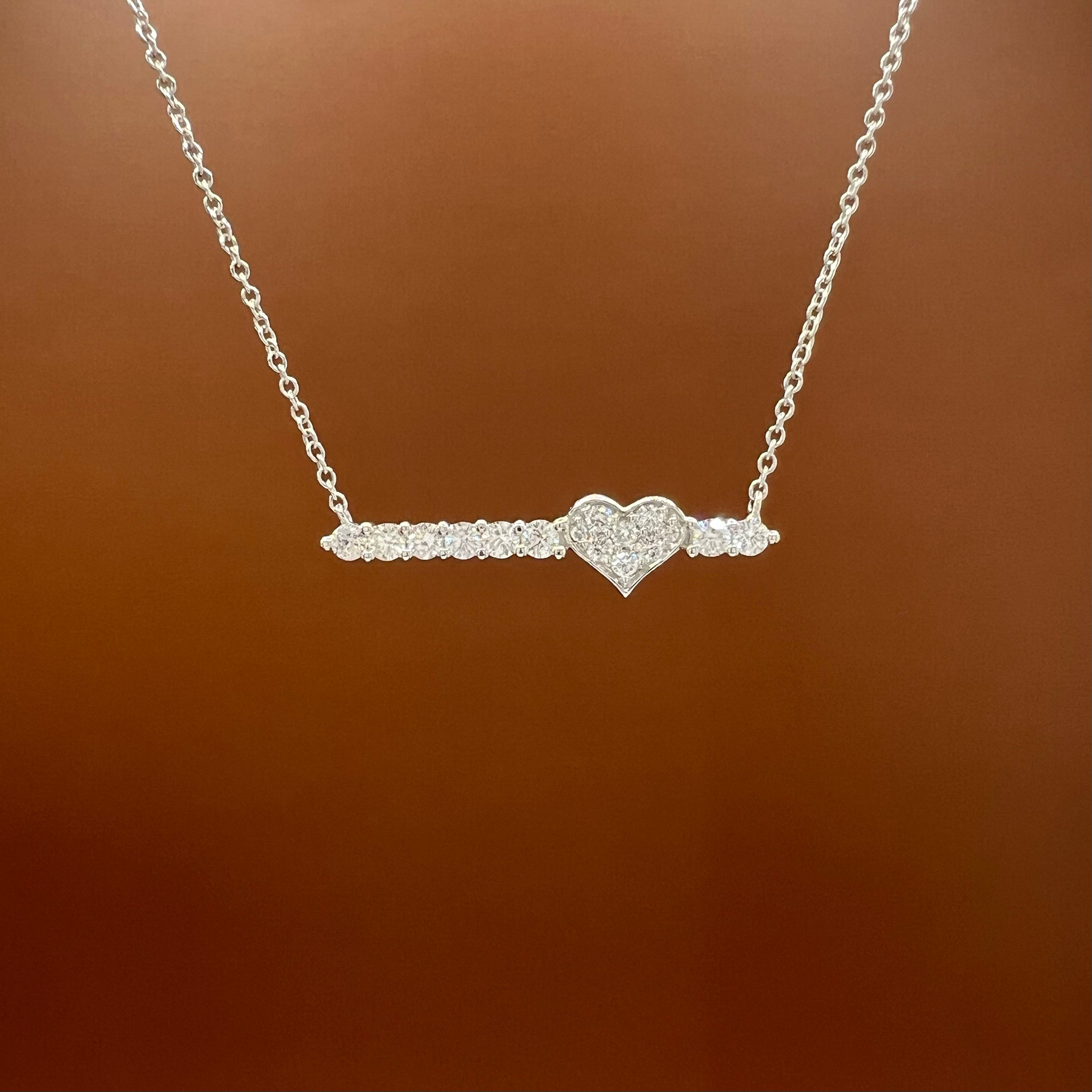 Diamond Heart on Bar Pendant Necklace