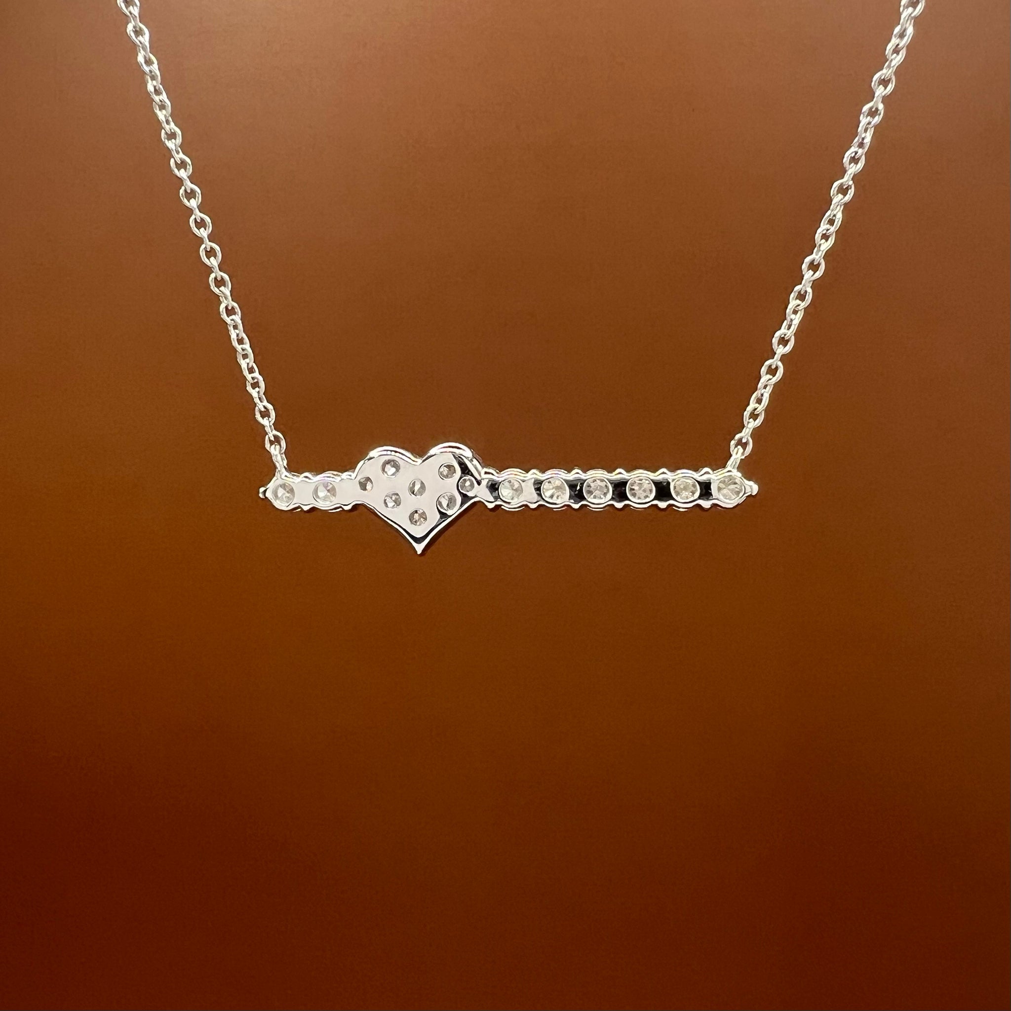 Diamond Heart on Bar Pendant Necklace