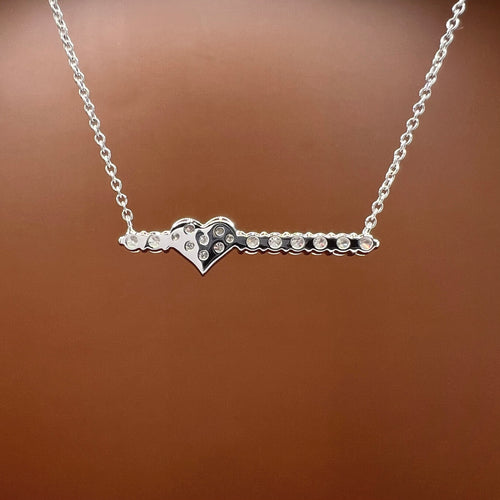 Diamond Heart on Bar Pendant Necklace
