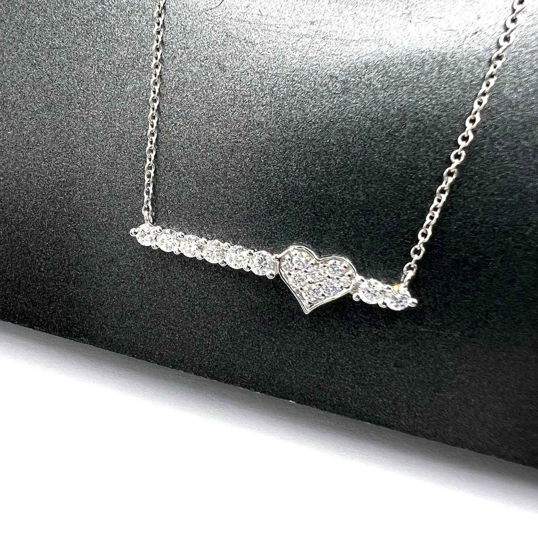 Diamond Heart on Bar Pendant Necklace