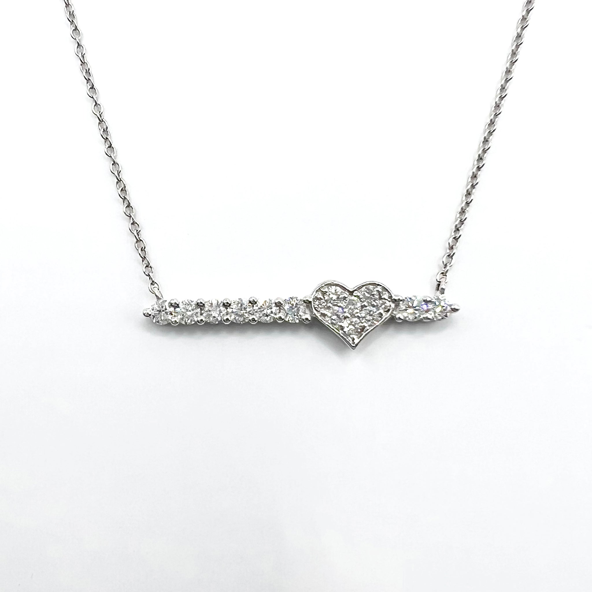 Diamond Heart on Bar Pendant Necklace
