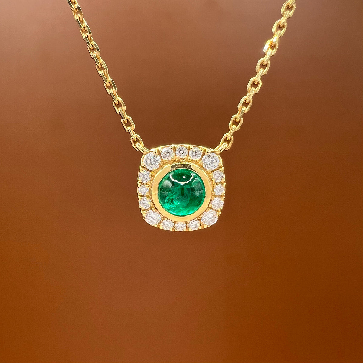 Emerald Cabochon and Diamonds Charm Necklace