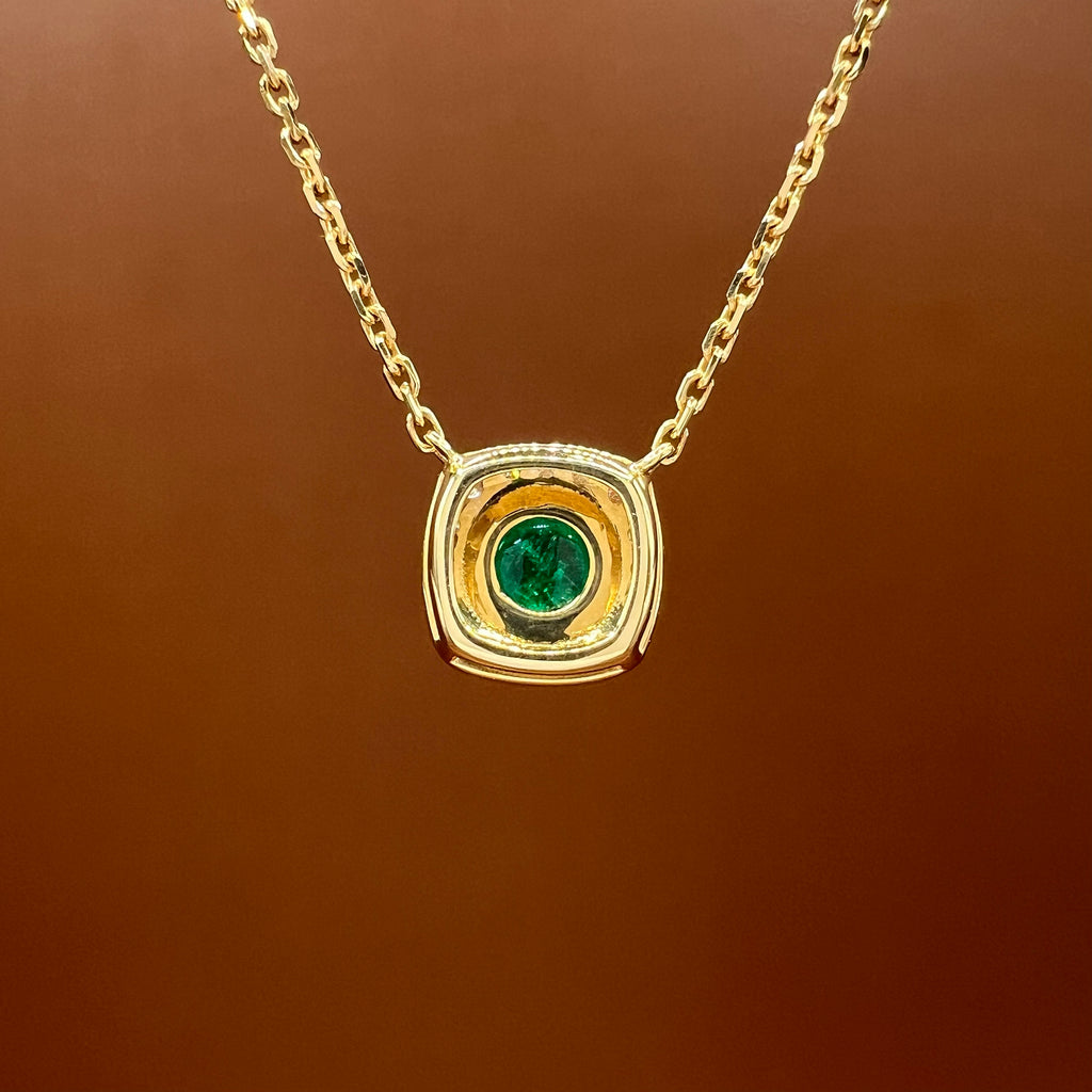 Emerald Cabochon and Diamonds Charm Necklace
