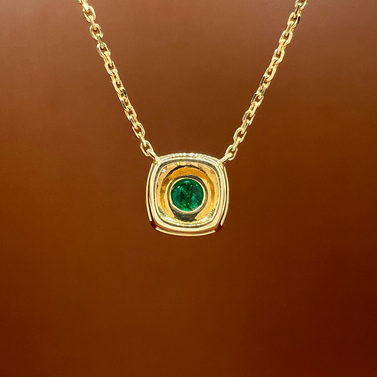 Emerald Cabochon and Diamonds Charm Necklace