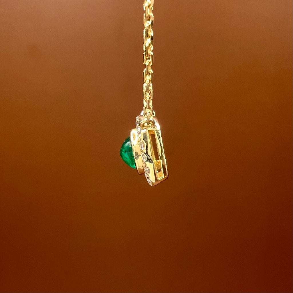 Emerald Cabochon and Diamonds Charm Necklace