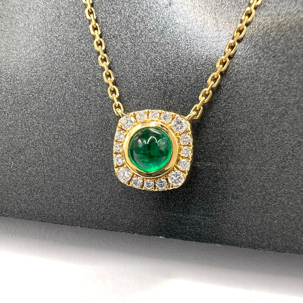 Emerald Cabochon and Diamonds Charm Necklace
