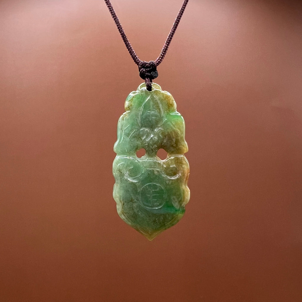 Reishi and Bat - Natural Jade Pendant