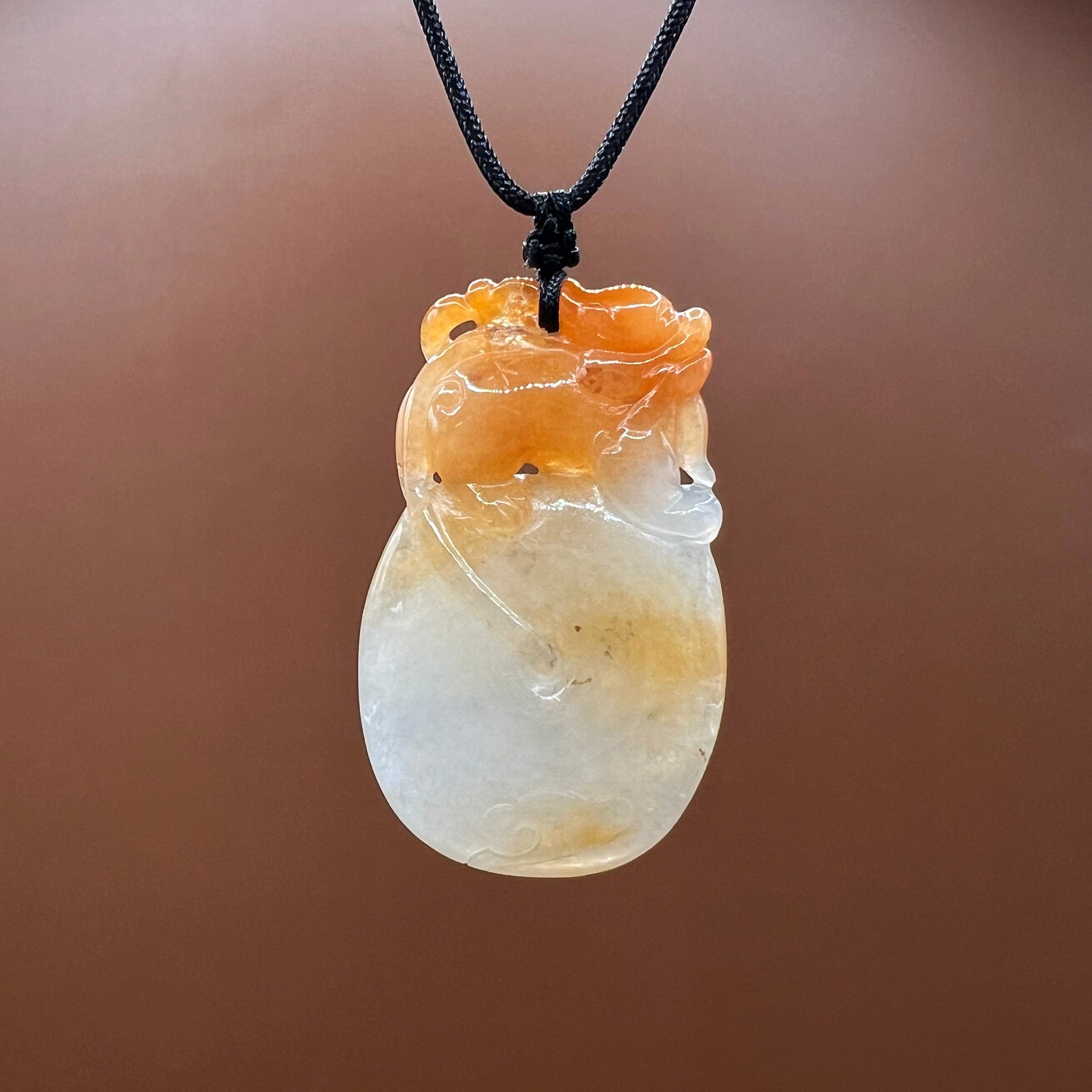 Dragon and Persimmon - Natural Jade Pendant