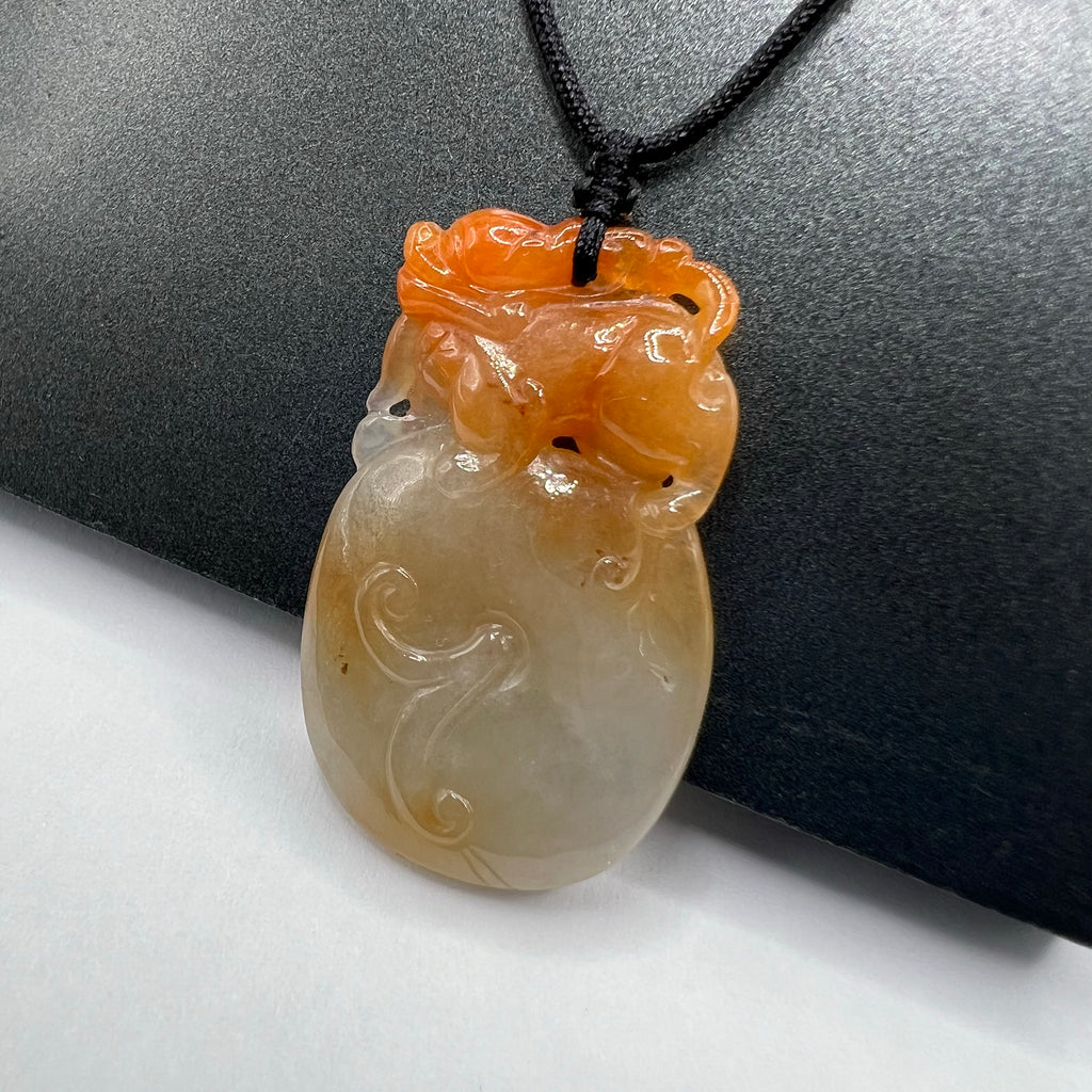 Dragon and Persimmon - Natural Jade Pendant