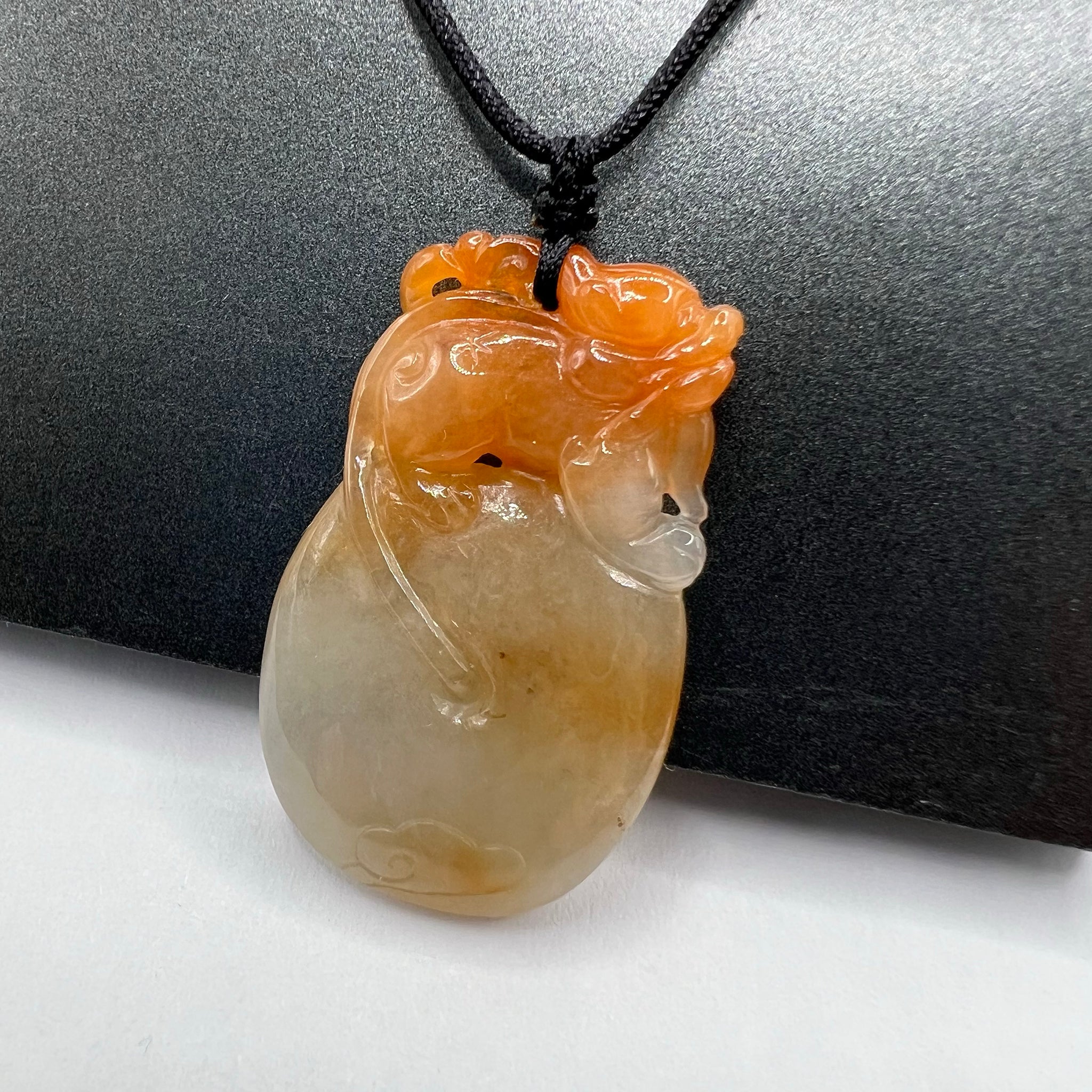 Dragon and Persimmon - Natural Jade Pendant
