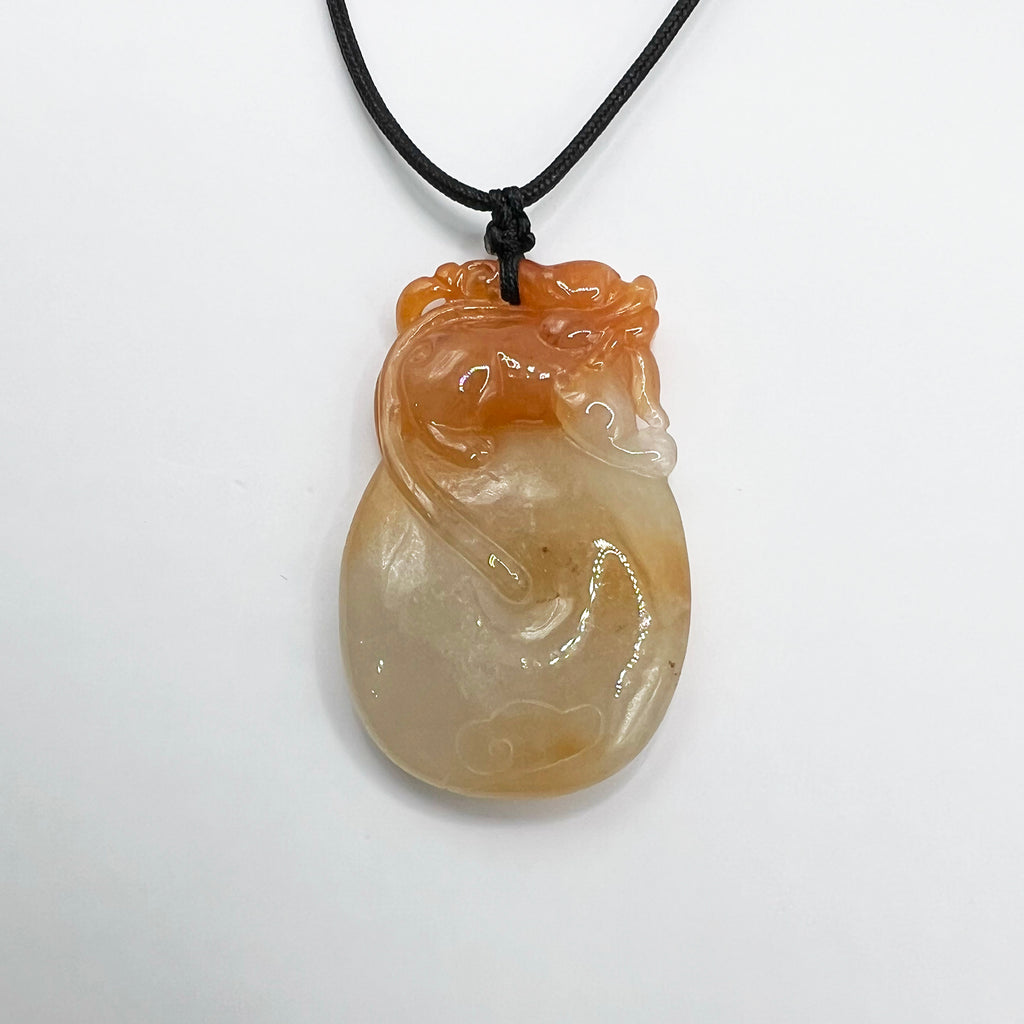 Dragon and Persimmon - Natural Jade Pendant