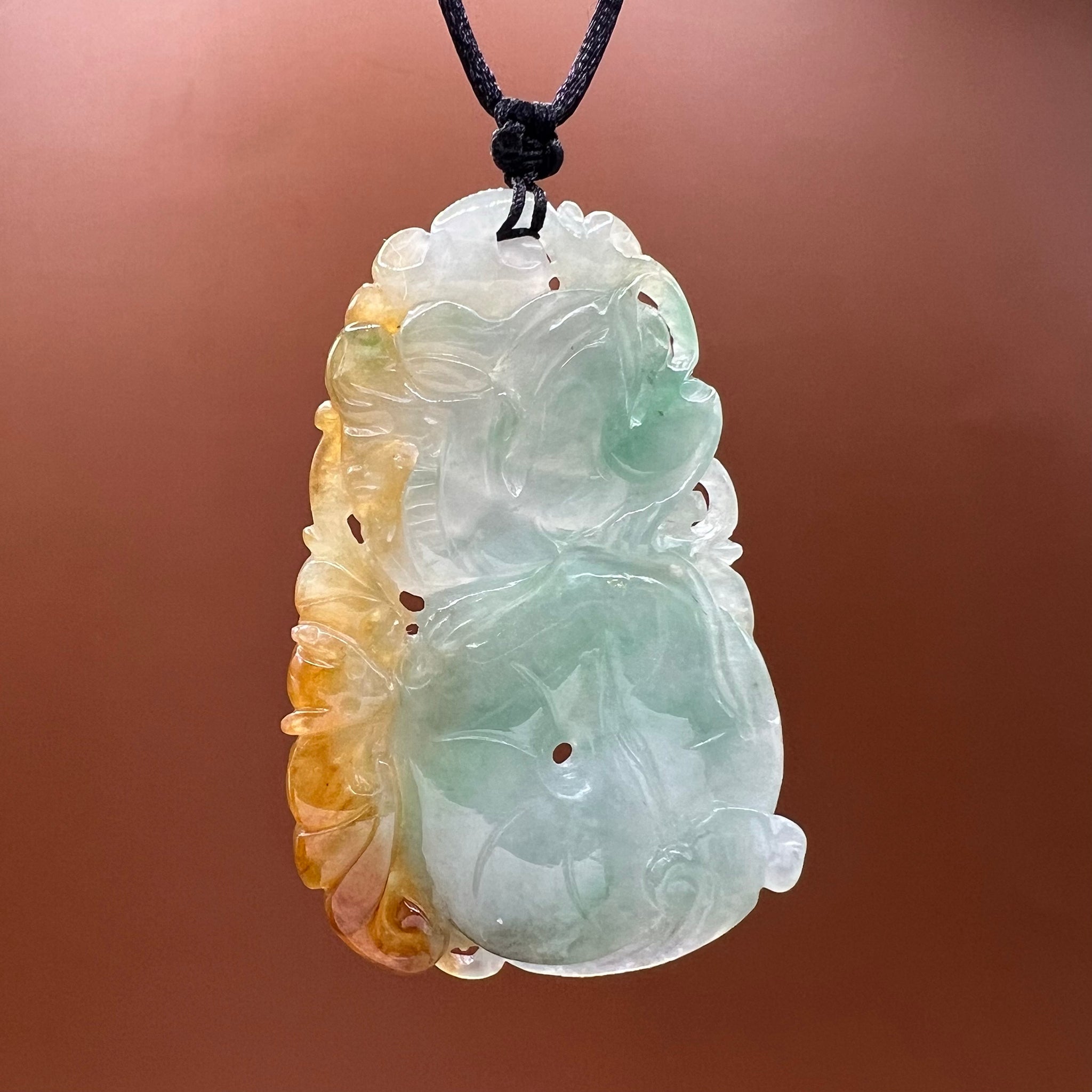 Dragon, Bats and Persimmon - Natural Jade Pendant