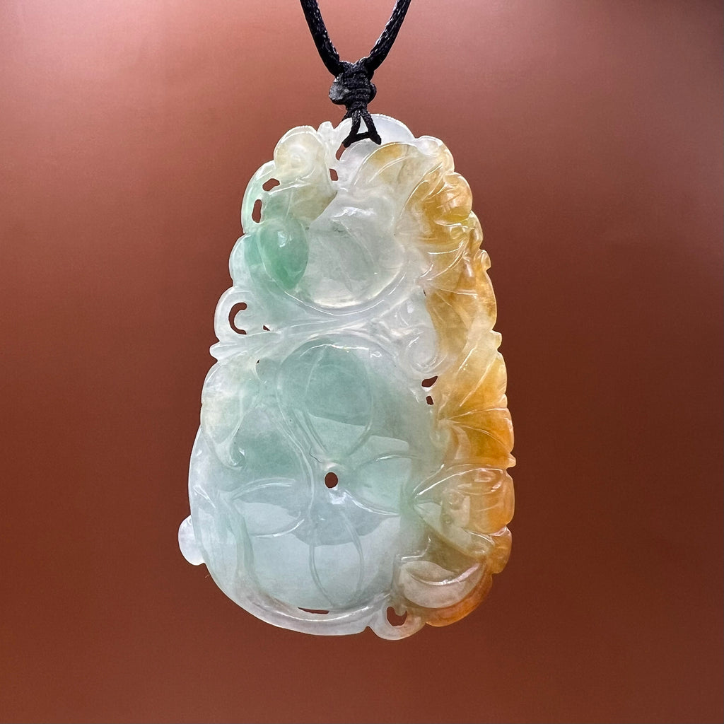Dragon, Bats and Persimmon - Natural Jade Pendant