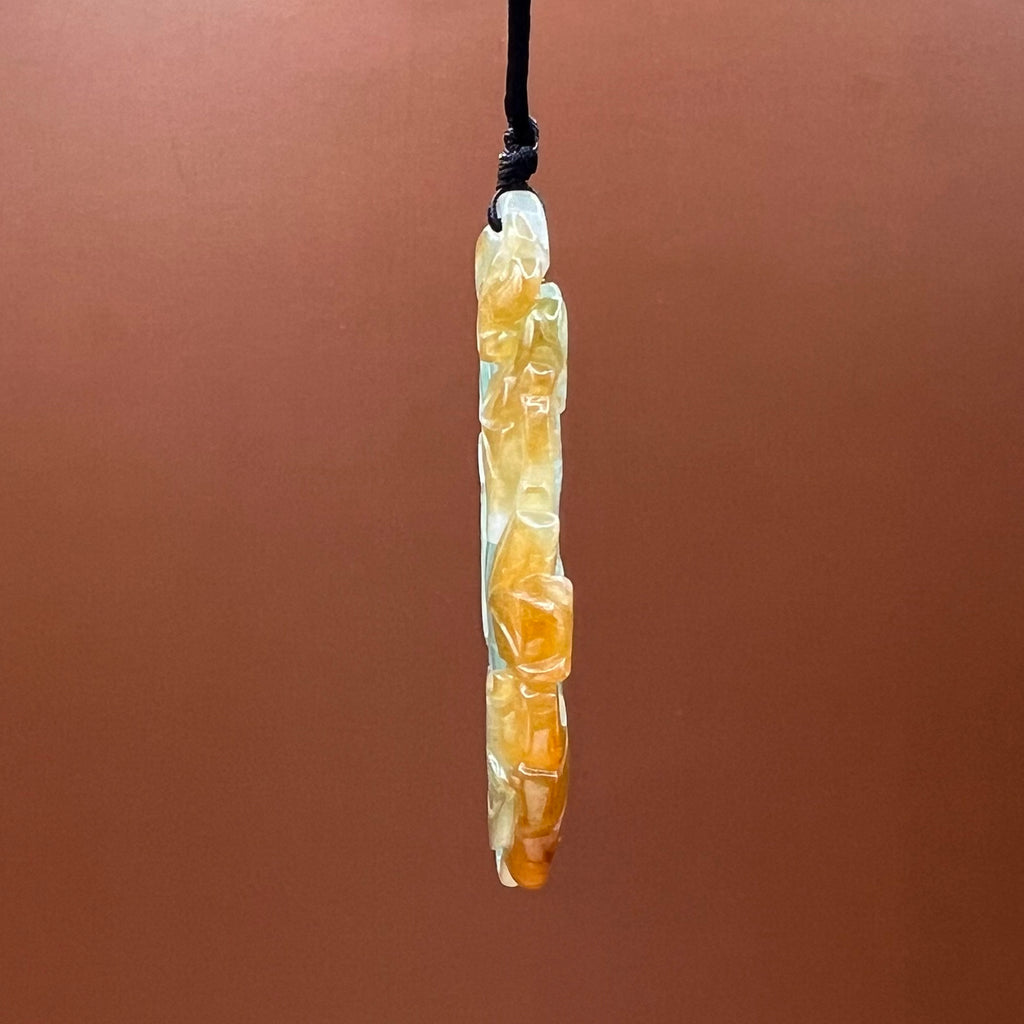 Dragon, Bats and Persimmon - Natural Jade Pendant