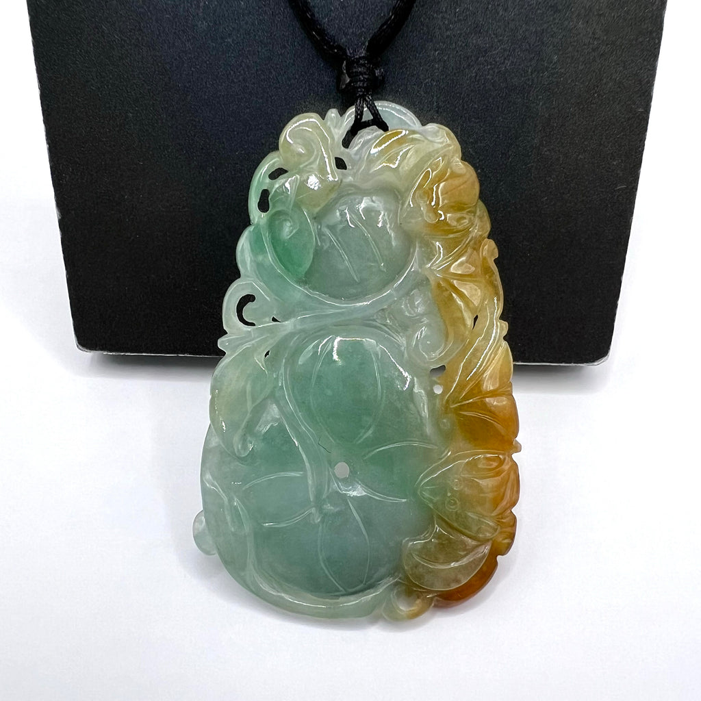 Dragon, Bats and Persimmon - Natural Jade Pendant