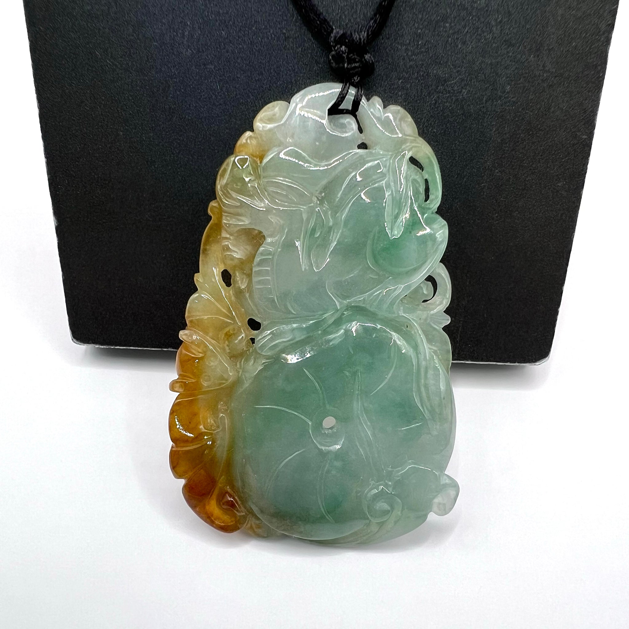 Dragon, Bats and Persimmon - Natural Jade Pendant