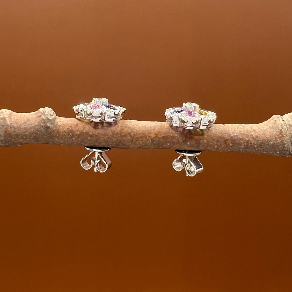 Rainbow Sapphires Diamonds Blossom Studs