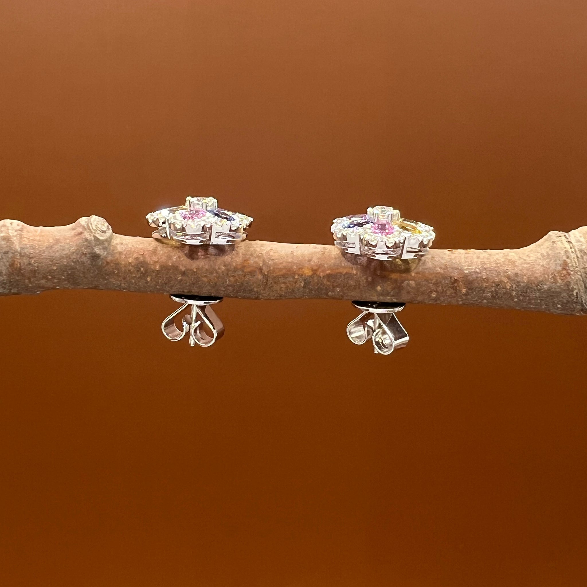 Rainbow Sapphires Diamonds Blossom Studs