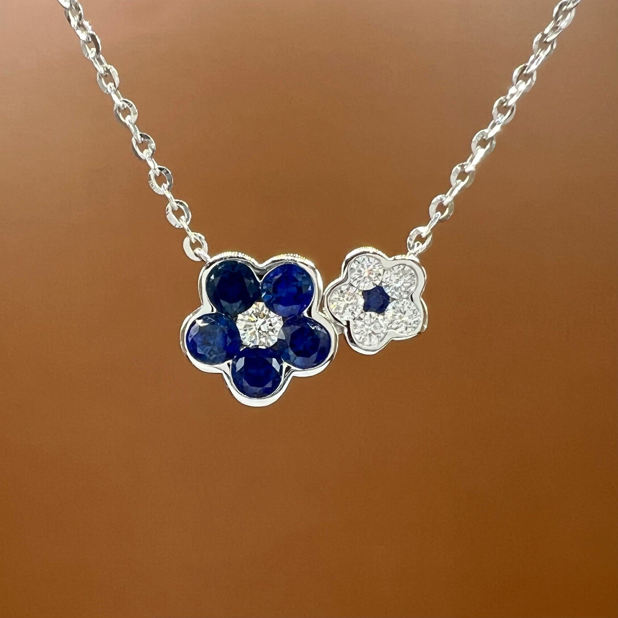 Sapphire & Diamond Blooms Pendant Necklace