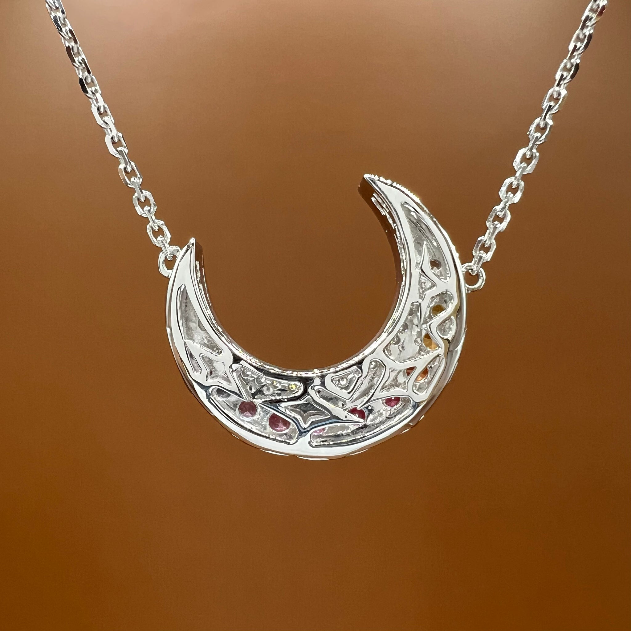 Fancy Sapphires and Diamond Moon Pendant