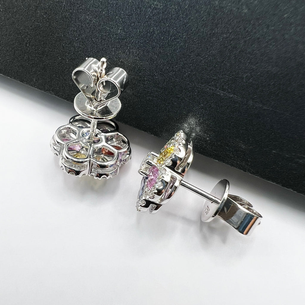 Rainbow Sapphires Diamonds Blossom Studs