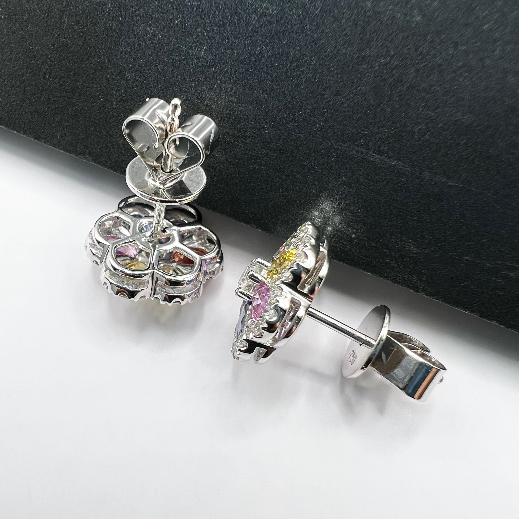 Rainbow Sapphires Diamonds Blossom Studs